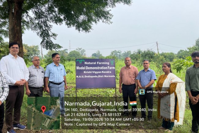 Hon’ble Vice-Chancellor, NAU, Navsari, Dr. R.M.Naik visited the strengthened Natural Farming facilities at Krishi Vigyan Kendra (KVK), Dediapada, Narmada on 19.09.2026.