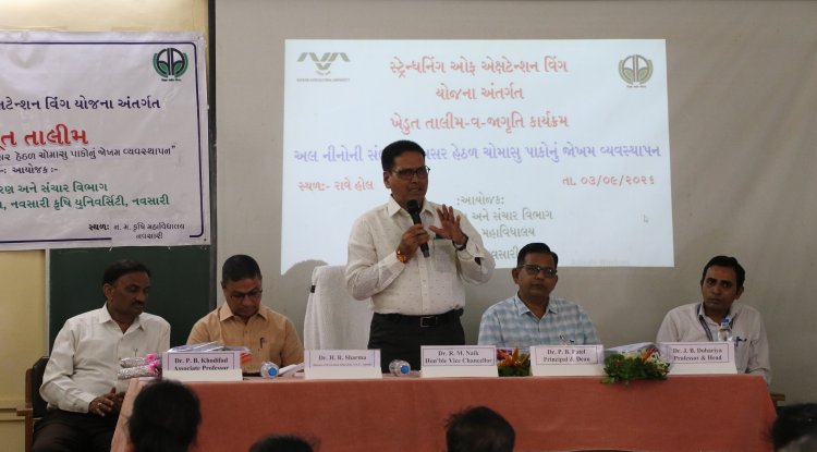On September 3, 2026, a Training-cum-Awareness Programme on “Risk management for monsoon crops under the potential impact of El Nino” was organized under the “Strengthening of Extension Wing” scheme at the Department of Agricultural Extension and Communication, N. M. College of Agriculture, Navsari Agricultural University, Navsari.