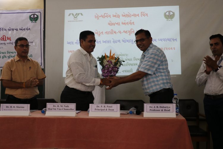 On September 3, 2026, a Training-cum-Awareness Programme on “Risk management for monsoon crops under the potential impact of El Nino” was organized under the “Strengthening of Extension Wing” scheme at the Department of Agricultural Extension and Communication, N. M. College of Agriculture, Navsari Agricultural University, Navsari.