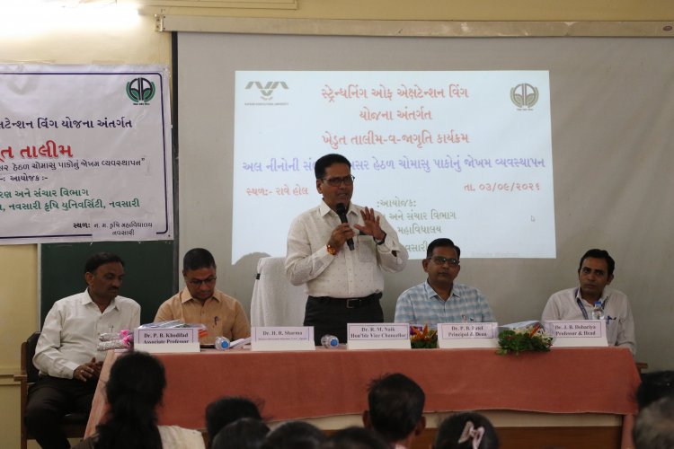 On September 3, 2026, a Training-cum-Awareness Programme on “Risk management for monsoon crops under the potential impact of El Nino” was organized under the “Strengthening of Extension Wing” scheme at the Department of Agricultural Extension and Communication, N. M. College of Agriculture, Navsari Agricultural University, Navsari.