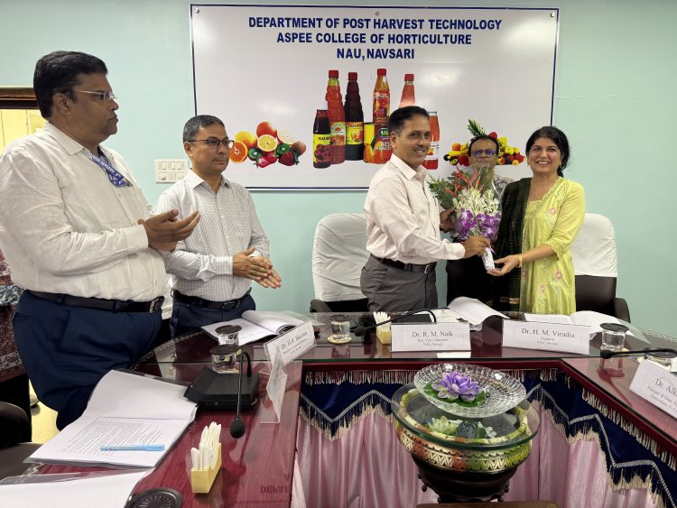 Hon’ble Vice-Chancellor Dr. R. M. Naik presided over the Board of Studies Meeting of the Faculty of Horticulture, Navsari Agricultural University held on 11 September 2026 at the Conference Hall of the Department of Postharvest Technology, ASPEE College of Horticulture.