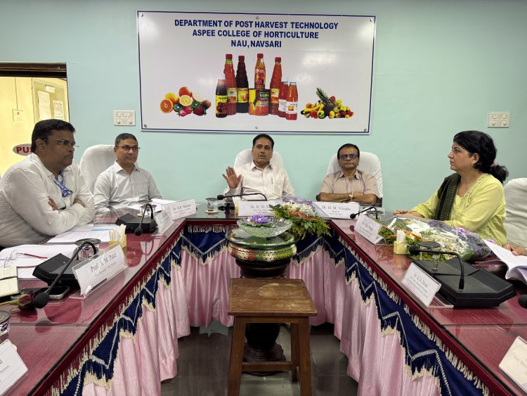 Hon’ble Vice-Chancellor Dr. R. M. Naik presided over the Board of Studies Meeting of the Faculty of Horticulture, Navsari Agricultural University held on 11 September 2026 at the Conference Hall of the Department of Postharvest Technology, ASPEE College of Horticulture.