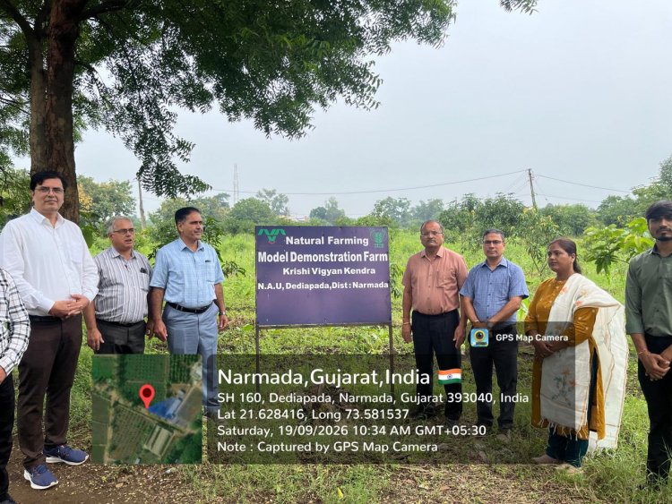 Hon’ble Vice-Chancellor, NAU, Navsari, Dr. R.M.Naik visited the strengthened Natural Farming facilities at Krishi Vigyan Kendra (KVK), Dediapada, Narmada on 19.09.2026.